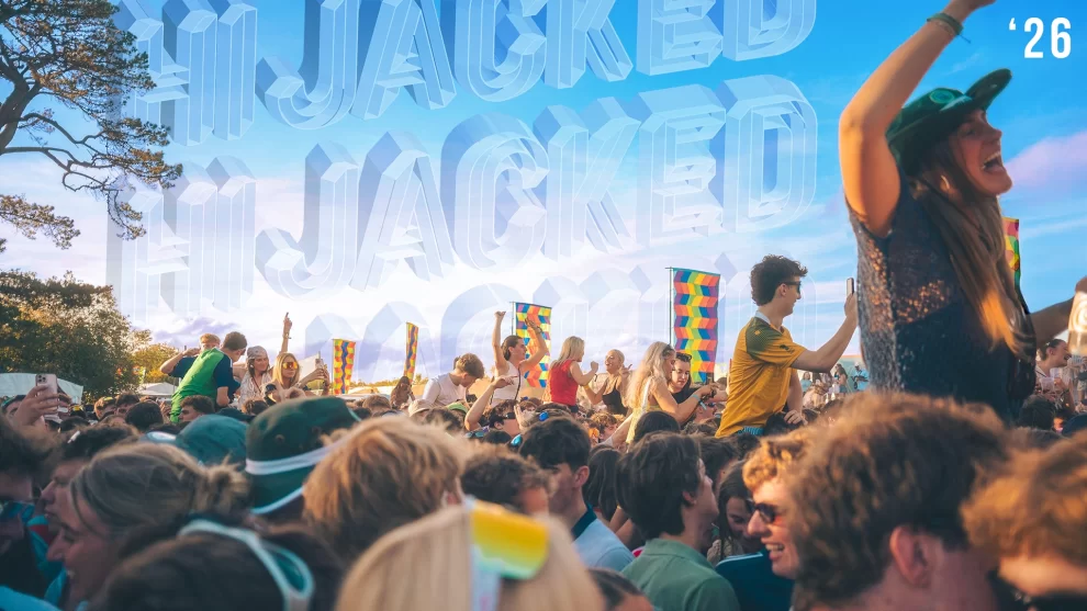 Concept design for Hijacked Festival 2026 by Nigel Pennington, featuring typographic composition and photographic imagery.