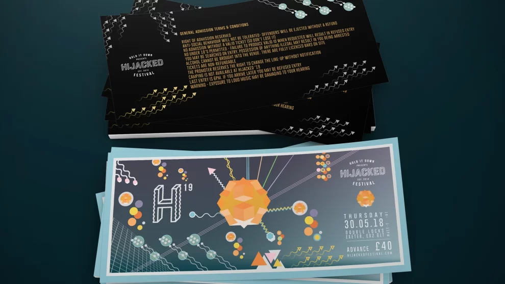 Hijacked Festival ticket design by Nigel Pennington