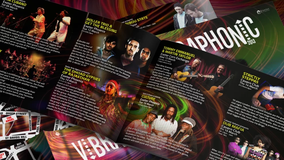 Brochure artwork promoting Vibraphonic Festival by Nigel Pennington