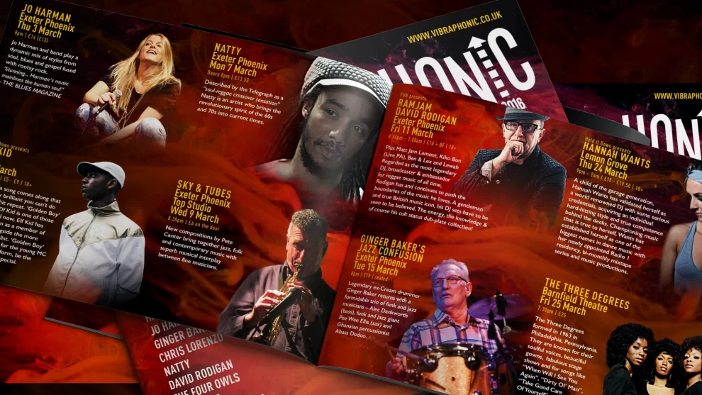Brochure artwork promoting Vibraphonic Festival by Nigel Pennington